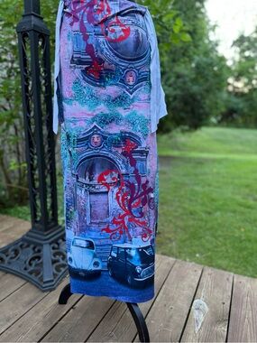 Printed Blue & Purple Maxi Skirt with Red Accents size M do my self new with tag